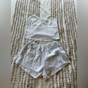 cou cou intimâtes white pointelle long cami and shorts set (medium)